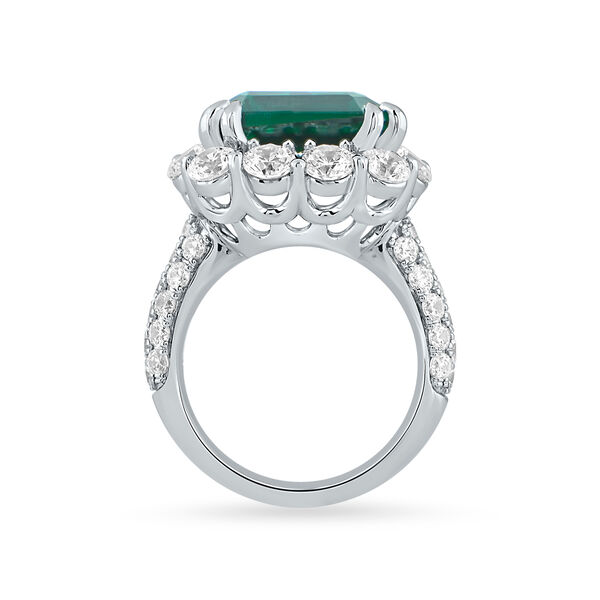 Emerald Octagon-Cut Ring with Diamonds in White Gold